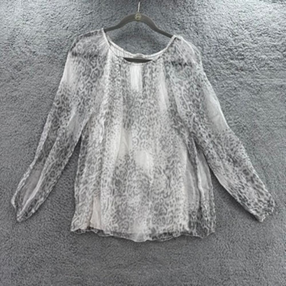 Viola Borghi Women's Large 100% Silk Sheer Long Sleeve Top Flowy Animal Print‎